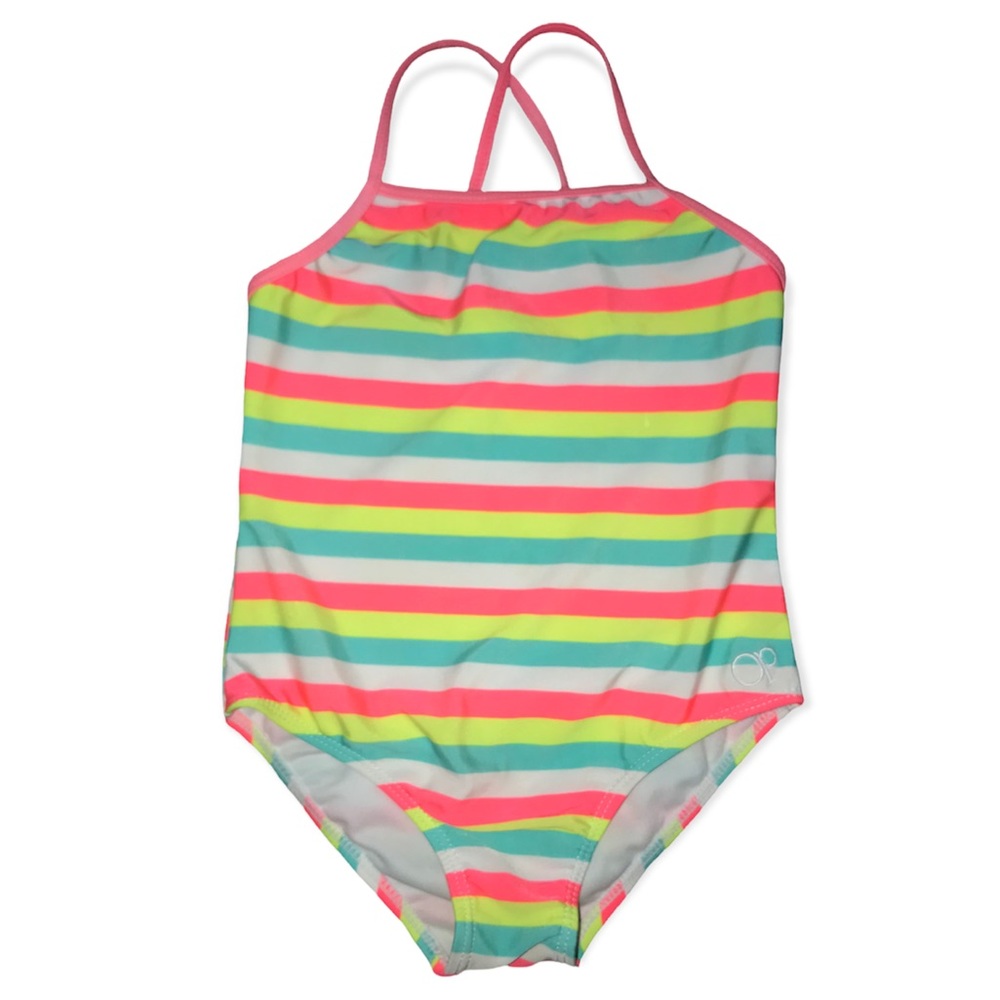 Op striped One-Piece Girl Swimsuit.  Size 4T.